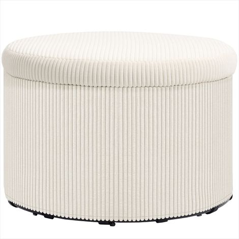 Pouf coffre de rangement rond velours côtelé beige 60 cm (1/5)