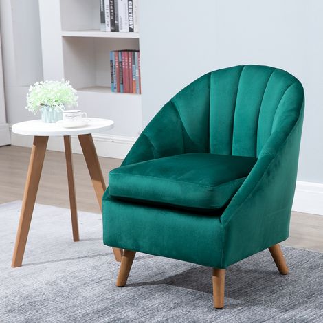 Fauteuil de Chambre à Coucher et Salon en Velours Vert avec Rembourrage Épais et Structure Solide en Bois (67x65x77cm) (1/5)