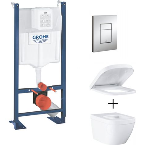 Grohe Pack WC Euro Ceramic Cuvette Compact Triple Vortex + Rapid SL autoportant NF + plaque chrome (ProjectEuroCompact-1) (1/5)
