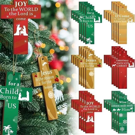 Croix En Bois - Décoration Suspendue Pour Arbre De Noël Cheminée Fenêtre - 8 x 13 cm - Lot De Décorations Festives En Bois Naturel - 1 Pièce (1/5)