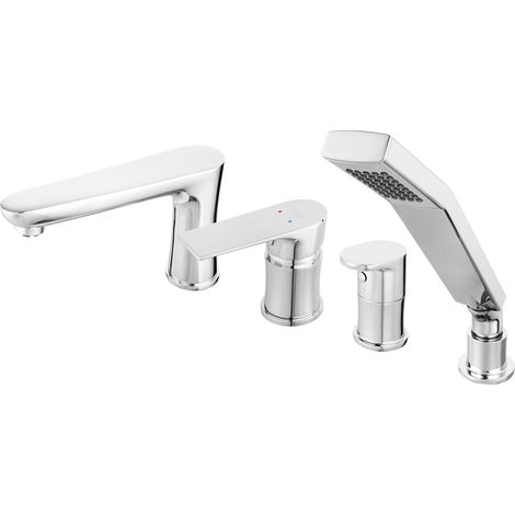 Mitigeur bain/douche encastré 4 trous – Finition chromée – Cartouche céramique – Douchette à main et flexible inclus – Ferro (1/5)