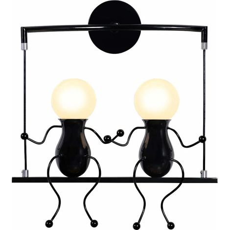 Applique Murale Intérieur Contemporain Forme Humanïde 2 Tête Luminaire Eclairage Décoration pour Chambre Café Hôtel Noir