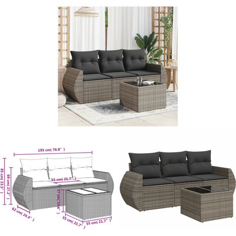 Salon de jardin 4 pcs avec coussins gris résine tressée - Ensemble Salon De Jardin - Meubles De Jardin - Salon De Jardin Design - Mobilier Exterieur - Set Salon De Jardin - Home & Living (1/3)