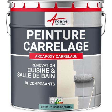 Arcane Industries – Peinture carrelage époxy turquoise pastel – Résine bi-composante satinée – Application facile sur carrelages et faïences – 1 kg pour 10 m² (1/7)