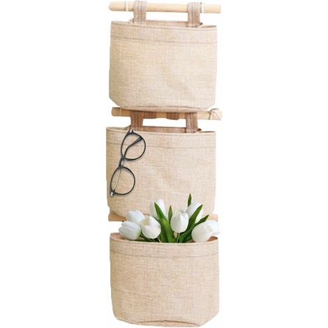 Rangement Suspendu Sac avec Poches 3 Couche Coton Toile De Lin Sac De Rangement Suspendu Sur Le Mur Porte Organisateur pour Chambre Salle De Bains (1/4)