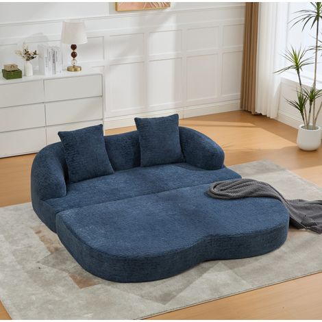 2-Sitzer-Schlafsofa, marineblaue Chenille, mit 2 Kissen HAVRYA (1/5)