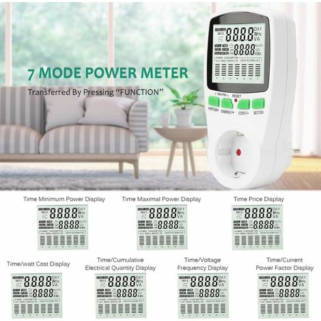 Electricity Usage Monitor, Electric Meter Outlet with 7 Modes and LCD Display, Multifunctional Power Meter Outlet for Energy Saving 3680W Max1 Piece (1/5)