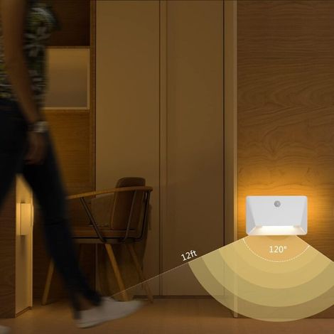 Veilleuse avec Détecteur de Mouvement, Lampe Murale Sans Fil LED Escalier Detecteur, Mode lié, 3000K, 2200 mAh, USB Rechargeable, Sans Perçage, Pour Couloir, Chambre, Bébé, Escaliers [Classe énergétiq (1/4)