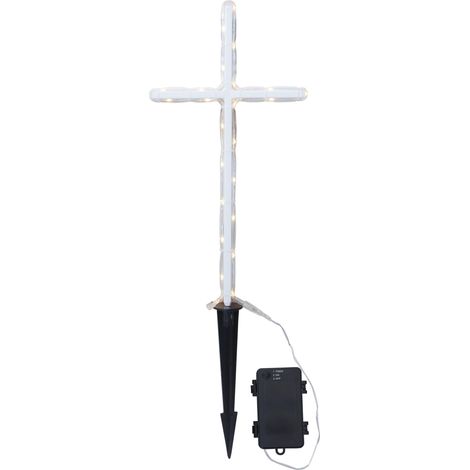 Star Trading Lumière funéraire LED Gravecross, croix, minuterie, blanc chaud, extérieur, 42 cm