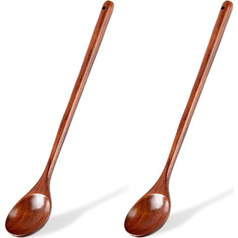Cuillère À Mélanger En Bois - Manche Long 35 Cm - Pour Poêles Antiadhésives Et Casseroles - Résistante À La Chaleur - Lot De 2 (1/5)