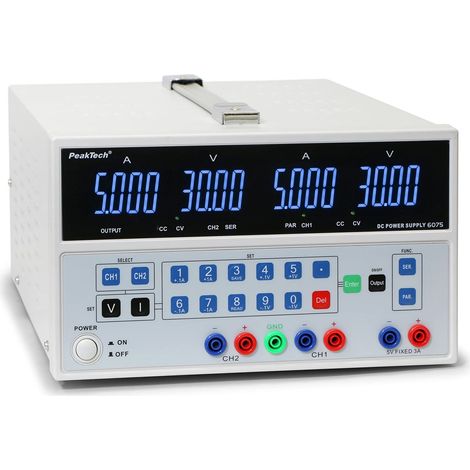Peaktech P 6075 – Alimentatore da Laboratorio Dc con 2 Uscite, Alimentatore Doppio 0-30V / 0-5A, Regolabile, Protezione da Corto Circuito, Alimentatore Stabilizzato a Commutazione (1/5)