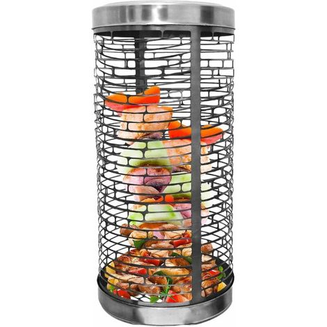 Grill Basket Cylindrical Stainless Steel Grilling Basket - Easy Clean Ribbed Basket for Grilling, Smoking, BBQ, Roasting (1/5)