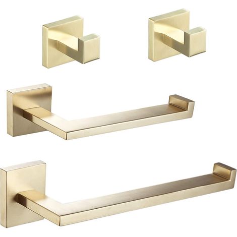 Ensemble d'accessoires de salle de bain doré - Porte-serviettes + porte-papier toilette + 2 crochets porte-serviettes, en acier inoxydable SUS mural, BA203BG-4 (1/5)