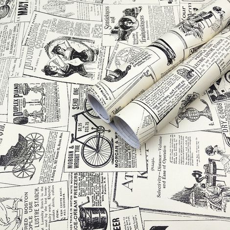 BEBUSINGOTO Adhesivo de pared vintage, papel pintado decorativo adhesivo de periódico vintage, pegatinas para muebles, papel pintado de 45 x 300 cm. (1/5)