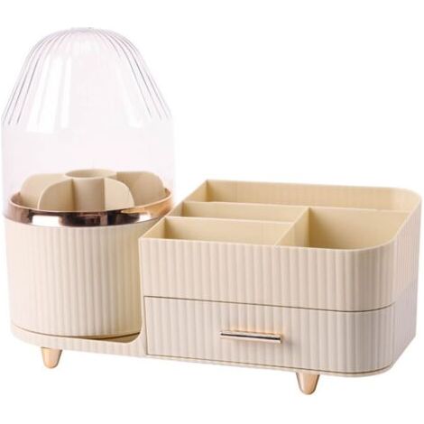 Porta pennelli da trucco girevole con cassetto, organizer per trucco da banco, grande contenitore per trucco, contenitore per prodotti per la cura della pelle per toeletta, ufficio, bagno (1/4)