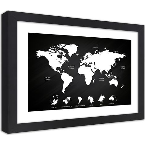 Quadro con cornice, Mappa del mondo e continenti in contrasto - 30x20 (1/5)