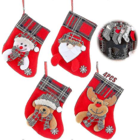 Chaussettes de Noël rouges, décorations de Noël, lot de 4 (1/5)