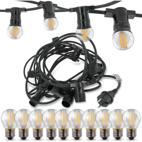 Guirlande guinguette Professionnelle 10 Ampoules LED E27 4W Blanc Chaud 10 mètres Interconnectable (1/5)