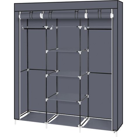 69" tragbarer Kleiderschrank aus Vliesstoff, Kleiderschrank mit doppelter Stange, Aufbewahrungs-Organizer, Grau (1/5)