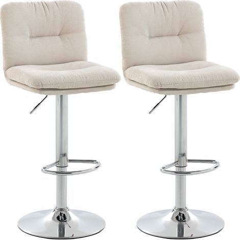 Tabourets de bar réglables en lin beige, avec dossier et repose-pieds, hauteur ajustable, 2 pièces