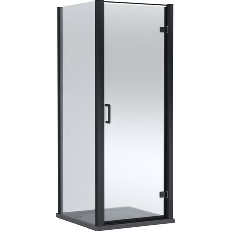 Balterley Ellenhall Hinged Shower Door with 6mm Glass, Side Panel & 800x800mm Slate Grey Tray in Matt Black Frame