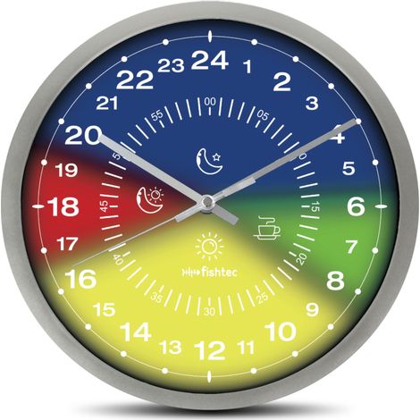 FISHTEC - Horloge Double Cadran 24H Ø 30 cm - Éducative Noir Blanc (1/5)