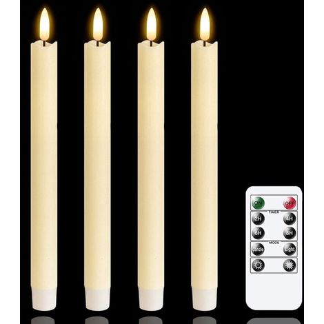 Bougies LED sans flamme avec minuterie à distance, bougies de fenêtre ivoire vacillantes fonctionnant sur piles, lot de 6 bougies sans flamme en cire véritable (2 x 25CM)(sans batterie) (1/4)