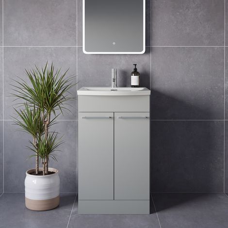 Napoli 390 Gloss Grey Pearl 500mm 2 Door Vanity Unit with Arc Basin - 500mm - Chrome 160mm Handle