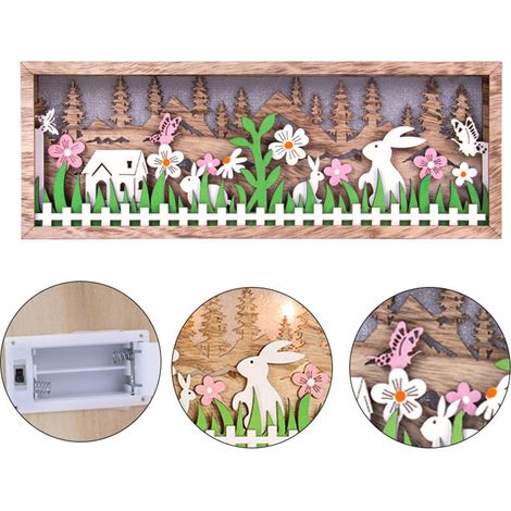 Lapin de Pâques en bois creux, ornement artisanal avec lampe LED lumineuse, décoration de bureau ou de maison pour les fêtes. (1/5)