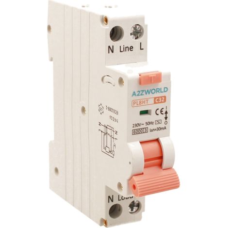 RCBO Interruttore Magnetotermico Differenziale Tipo AC Curva C 1P+N 1M 6000A 30mA C32A AC 230V IP20 IEC61009-1 PL8HT (1/5)