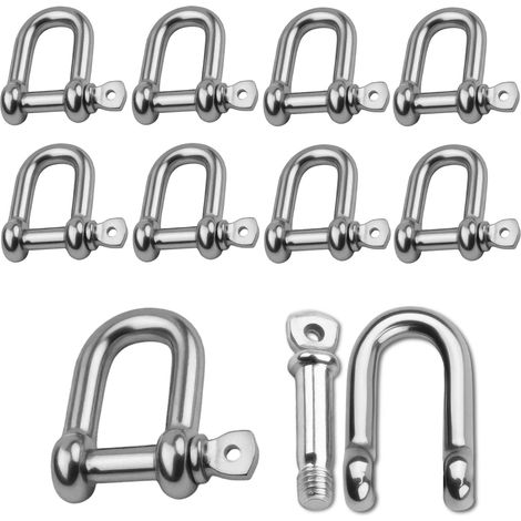 10 Pièces Manille M6 Manille en Acier Inoxydable 304, Manille de Levage avec Anneau en D, Pour Marine et Fixation, Résistance à la Corrosion, Connexion Sécurisée (1/5)
