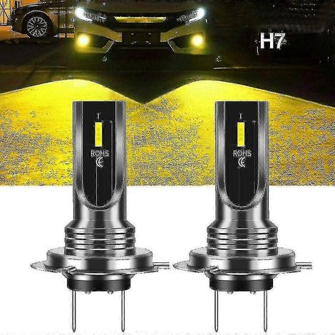 Kit de 2 ampoules LED H7 halogènes pour phares antibrouillard de voiture, 3000K, sans erreur, jaune, 3 février (1/4)