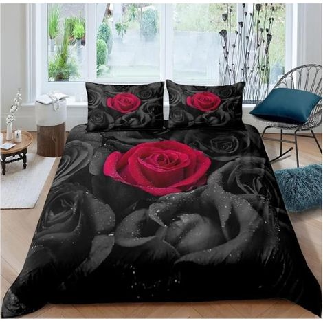 Roses Housse De Couette 200x200cm Roses Parure De Lit Fleurs Romantiques Sets Housse Couette Garçons Filles Enfants Réversible - (1/2)