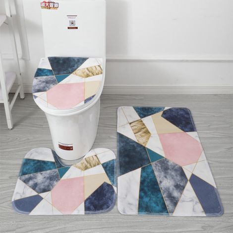 Tapis De Salle De Bain - 3 Pièces Polyester Non Glissant PVC - Pour Baignoire Douche Et Lavabo - 50x80 cm 50x45 cm 50x40 cm (1/5)