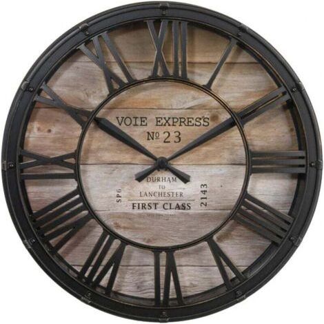 Horloge Murale Vintage Noir en Bois 39 cm Design Rétro (1/4)
