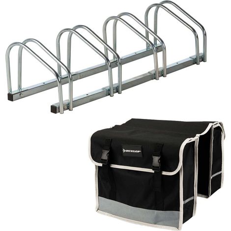 DUNLOP Pack Vélo - Râtelier Sol 4 Vélos Garage + Sacoche Double 31L Porte-Bagage - Kit Rangement & Transport Universel (1/5)