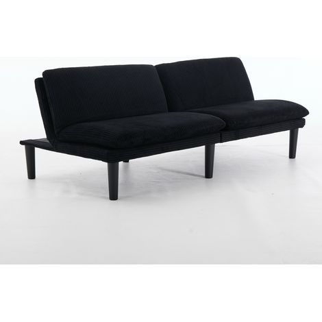 Canapé 2 places réglable en trois positions, noir, 106-140-180° – pieds ronds en plastique noir, revêtement en velours côtelé, structure à lattes en bois, canapé lounge détendu pour salon et home ciné (1/5)