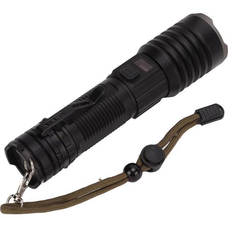 Lampe torche LED rechargeable USB, étanche IPX4, en alliage d'aluminium avec affichage numérique intelligent, ultra-lumineuse, idéale pour le camping. (1/5)