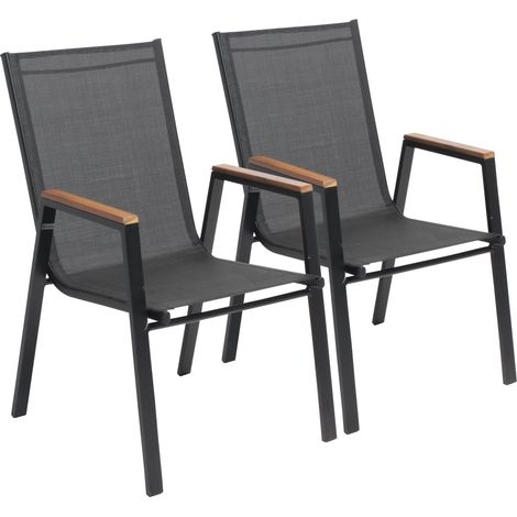 Oviala – Lot de 2 fauteuils de jardin empilables en aluminium et bois d'acacia – Hauteur d'assise 44 cm – Largeur 56 cm – Conçus pour usage intensif (1/5)