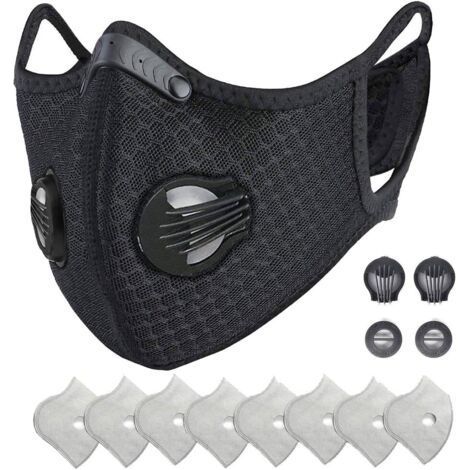 Sports Protective with Activated Carbon Filter and Valves/for Motorcycle Cycling Running Outdoor Activities（1 Black + 8 Additional Filters） (1/5)