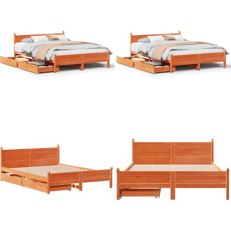 Letto senza Materasso Marrone Cera 120x190 cm in Legno di Pino - Letto in legno - Letto con cassetto