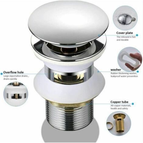 Bonde d'évier universelle avec trop-plein automatique, poussoir, clic-clac, pour salle de bain, 1-1/4", laiton chromé (1/3)