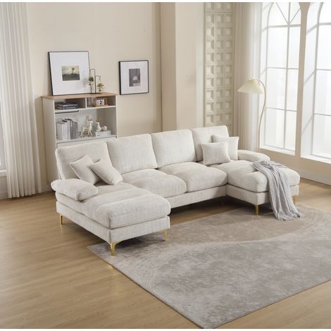 Sofá modular en U de chenilla 272 x 136 x 88 cm, beige DESVIAE (1/5)
