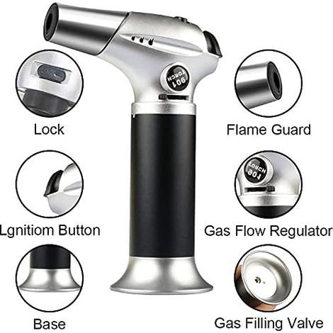 Chalumeau de cuisine professionnel avec verrouillage, flamme réglable, mini-chalumeau rechargeable pour barbecue, pâtisserie, crème brûlée, loisirs créatifs et autres travaux manuels.