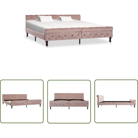 The Living Store Bettgestell Rosa Samt 200 x 200 cm - Betten - Bettgestell - Doppelbett - Rosa Bett - Samtbett (1/5)