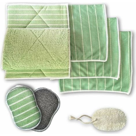 Chiffon Microfibre Bambou - 8 Pièces + 3 Éponges Offertes - Pour Vitres Miroirs Plaque Induction Vaisselle Voiture Lunettes - Lot Lavable Réutilisable (1/5)