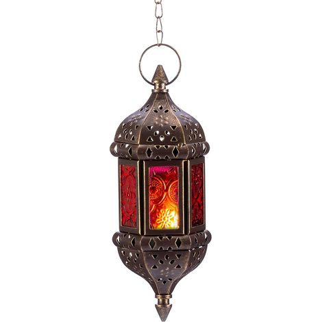 Ensemble de lanternes suspendues marocaines JeiibrZui - 24 cm de hauteur - 2 bougeoirs décoratifs - Métal marron et verre pour une utilisation intérieure et extérieure (1/5)