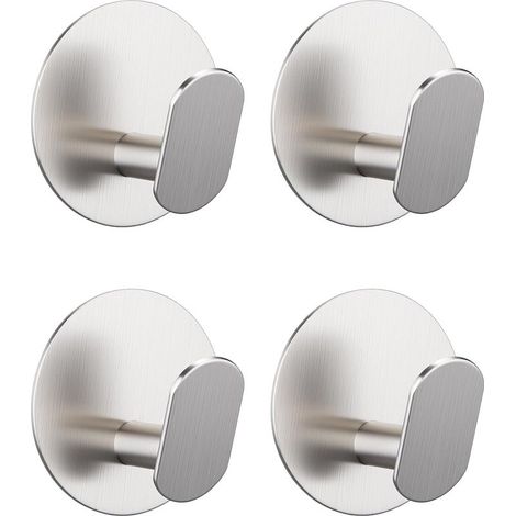 4 Pièces Crochet Adhesif Mural Rond Porte Manteau Mural Sans Percage Acier Inoxydable Porte Serviette Salle de Bain Accroche Torchon Cuisin Crochet Adhesif Serviette, Argent (1/5)