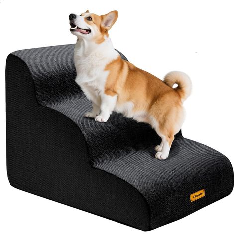 Escalier pour Chien Extra Large - 3 Marches - Mousse Haute Densité 30D - Accès Lit et Canapé Anti-dérapant - Petits et Moyens Chiens - Gris Foncé (1/5)