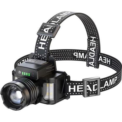 Lampe frontale LED rechargeable, super puissante 50 000 lumens 3+3 modes, capteur d'ondes intelligent, lampe frontale rechargeable USB réglable à 45° IP65 étanche, adaptée au camping et à la randonnée (1/5)